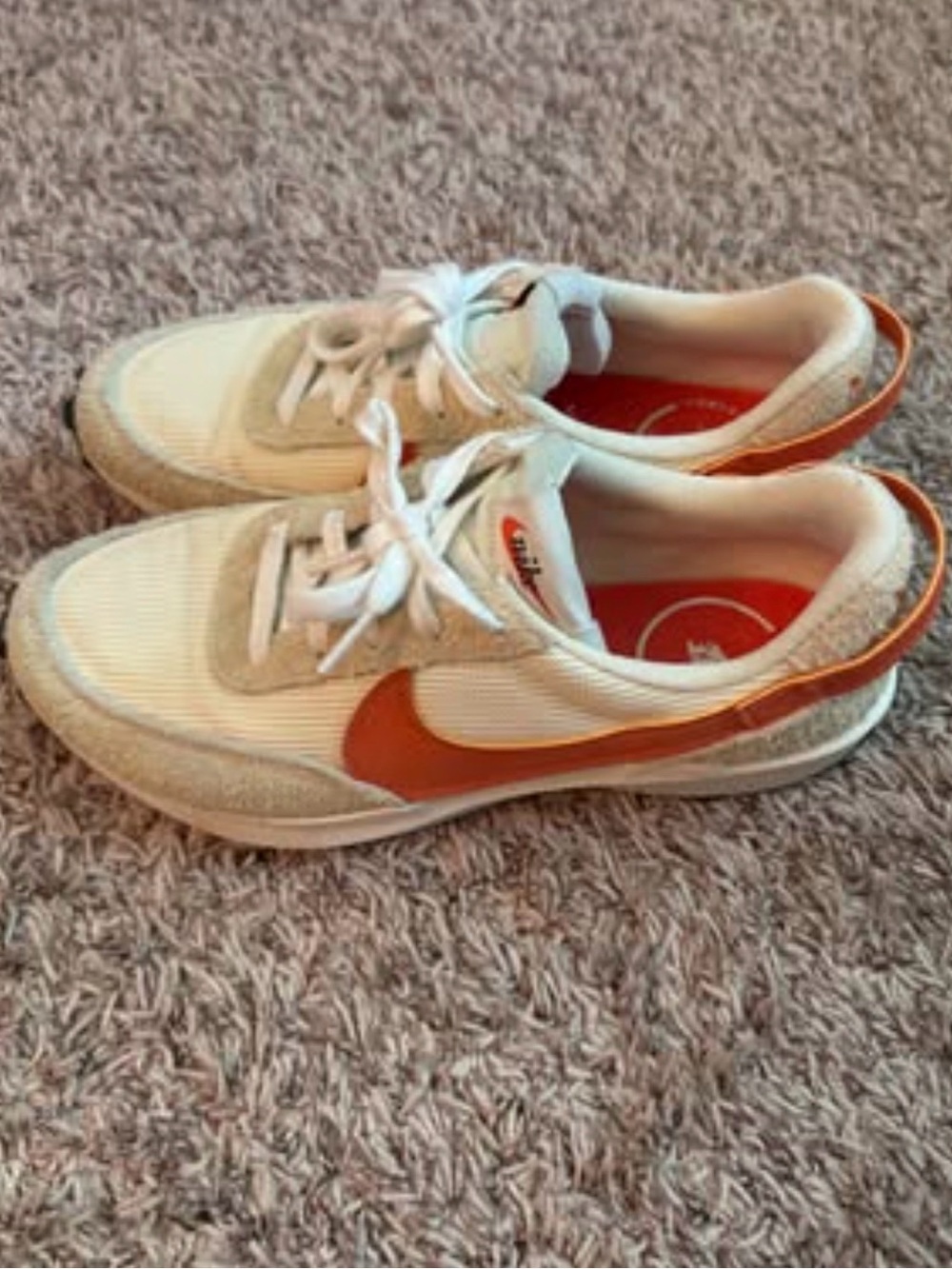 Nike Women's Waffle Debut Vintage Muslin Sneakers with Orange Swoosh